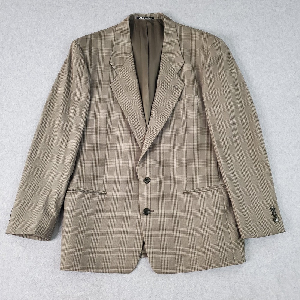 Mani Sport Coat Mens 42R Beige & Gray Glen Plaid Wool Made Italy Blazer Lined